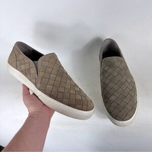 Vince Fletcher Sneaker Men's 13 Taupe Woven Suede Slip-On Round Toe Casual